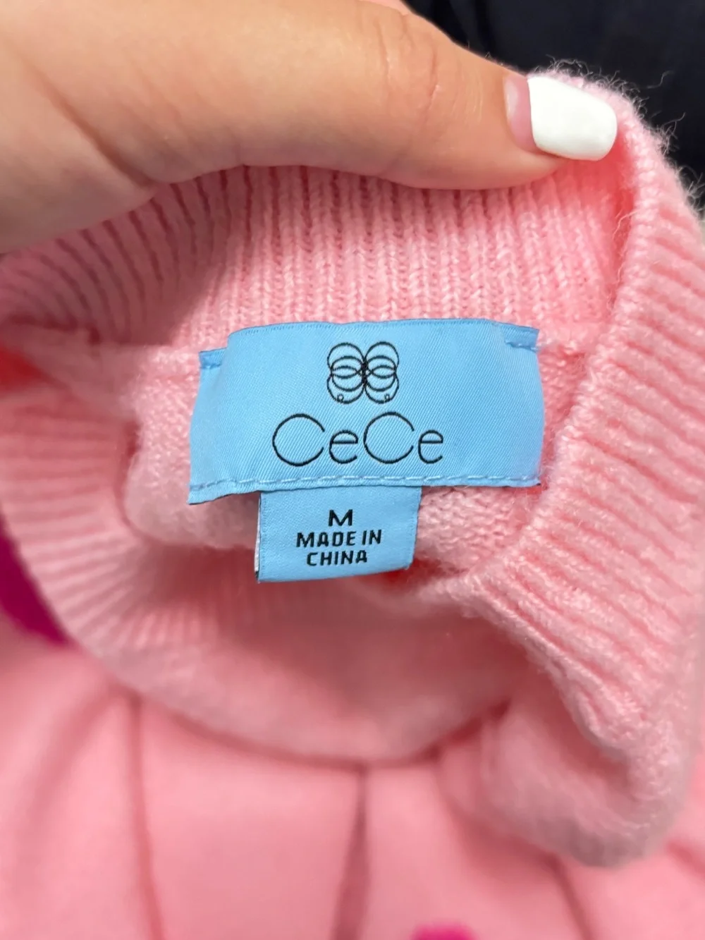 CeCe Pink Crewneck Sweater with Hot Pink Heart Print